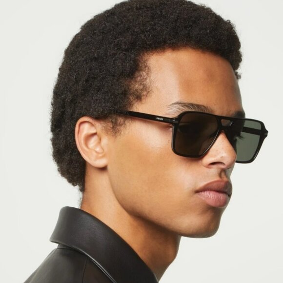 Prada PR20YS Sunglasses – Black Pilot Frame Green Polarized | Model 1AB03R - Picture 10 of 11